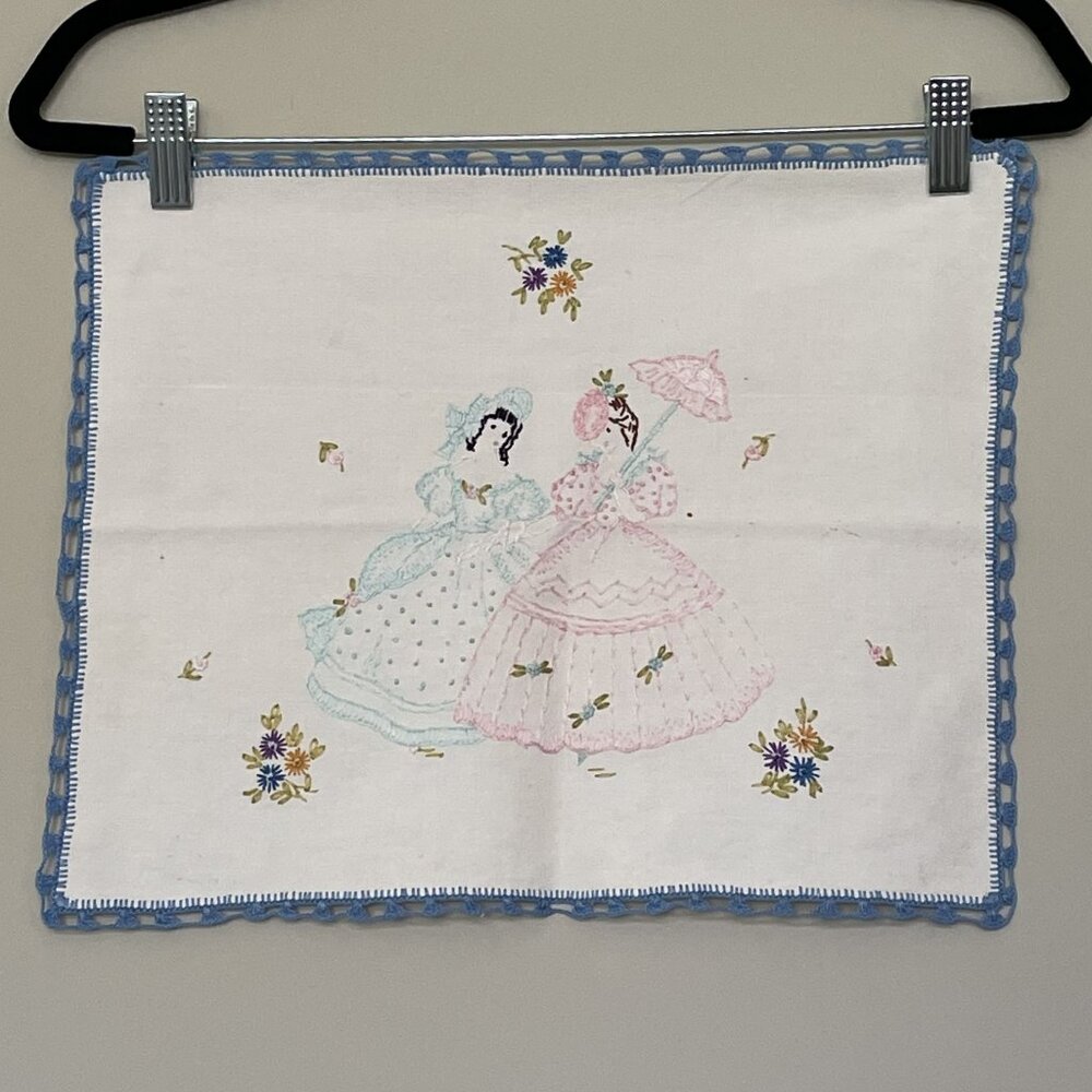 Vintage 3 piece Doily Set Embroidered Ladies